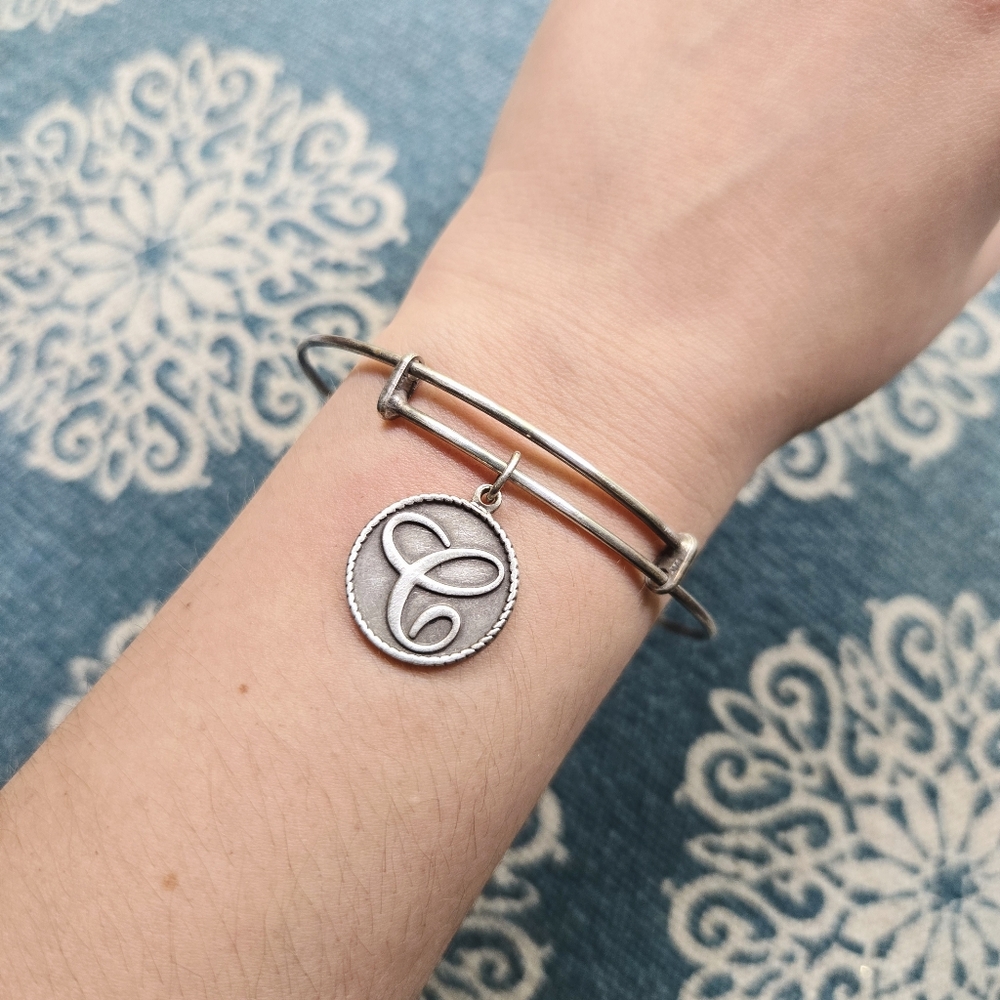 Wind & Fire "C" Initial Silver Bangle Bracelet